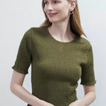 Ann Taylor Olive Smocked Ruffle Hem Short Sleeve Top Photo 0