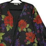 Chicos Design 100% Silk Woven Jacket Floral Print Black Red Green Purple Size 1 Photo 0