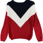 Love by Design Sweater Women L Red White Blue Colorblock Preppy Americana Chunky Photo 0