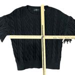 T Tahari Black Fringe Cable Knit Round Neck Sweater Size S Ribbed Cuffs Hem Photo 9
