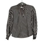 ZARA Long Sleeve Professional Stripe Mock Tie Neck Blouse Key Hole Back XS Black Photo 0