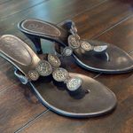 Cole Haan Brown Leather Kitten Heel Sandals with Metallic Embellishments Size 9 Photo 0