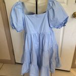She & Sky Large Light Blue Short Puff sleeve sweetheart tiered Dress Photo 1