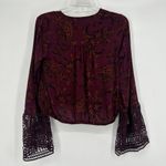 Sun & Shadow Burgundy Drape Front Crop Top Long Crochet Bell Sleeves Size XS Photo 5