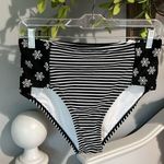 High Rise Waisted Bikini Bottom Black Striped Swimsuit Womens Small New Roomy Photo 1