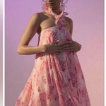 Anthropologie  mini pink dress tie neck size small Photo 2