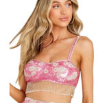 Love Shack Fancy NWT Maeva Pink Sequin Beaded Crop Top Bra - Raspberry Sparkle 10 Photo 0