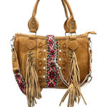 Aztec Tribal Print Fringe Western Handbag Purse Tan Photo 0