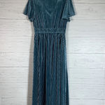 Merokeety blue teal velvet midi dress size M ruffle sleeve V Neck stretchy Photo 3