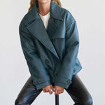 4th & Reckless PU double breasted Victoria jacket in‎ teal XL Green Photo 0