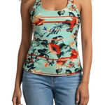 Zelos  Tropical Floral Racerback Workout Tank Green Orange Size Medium Photo 0