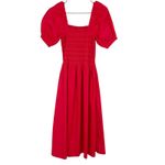 Madewell  Smocked Puff Sleeve Midi Dress in Poplin Cerise Size XS NWT Cottagecore Photo 5