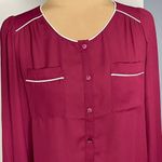 Forever 21  Women's Maroon Button Down Long Sleeve Shirt Size Small Photo 2