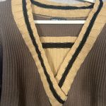 SheIn Brown and Tan V-Neck Sweater with Collegiate Stripes Photo 3