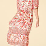 Figueroa‎ & Flower NWT Midi Dress Tiered Floral Cream Coral Orange Size Large Photo 0