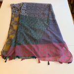Multicolor Pink Blue Green Patterned Shawl Scarf Lightweight Wrap with Tassels Photo 4