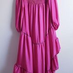 Venus Hi Low Ruffle Hot Pink Long Sleeve Puff Sleeve Dress Photo 6
