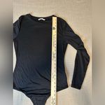 Elodie Women's Black Ribbed Crewneck Long Sleeve Thong Bodysuit SZ L Photo 3