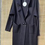 Black Knit Long Double Breasted Cardigan Sweater L Size L Photo 0