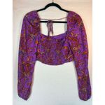 Urban Outfitters Purple Floral Ruched Square Neck Long Sleeve Crop Top M Photo 3