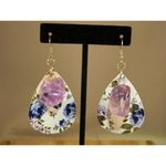 None Silver Purple Amethyst Pierced Earrings, Handmade Amethyst Faux Leather Earrings Photo 4