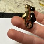 Rhinestone Gold Tone & Black Enamel Brooch Pin Kitty Cat Couple Photo 3