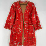 Solitaire Floral Print Faux Suede Cropped Flare Sleeve Long Line Kimono Jacket Photo 0