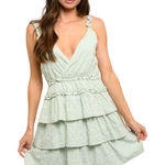Storia New "All Points" Star Print Seafoam Green Mini Dress V Neck Tiered M Photo 0
