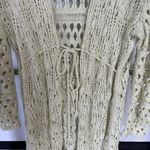 Free People Green Open Knit Long Beach Boho Resortwear Vacation Cardigan Large Photo 4