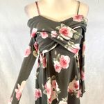 Peach Love California Peach Love long sleeve olive green and pink floral off shoulder dress medium Photo 1