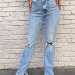 ZARA distressed high waist straight leg blue jeans sz 4 /inseam 34 in Photo 3