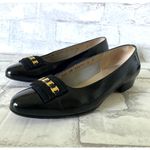 Salvatore Ferragamo Italian Patent Black Bow Accents Pumps Shoes Elegant Sz 6 C Photo 2