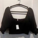 BCBGeneration NWT Womens Fitted Short Puff Sleeve Smocked Bodice Crop Top size L Photo 4