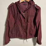 Brandy Melville Hailey Burgundy Cropped Utility Jacket- One Size Photo 3