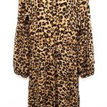 Anthropologie Leopard Cheetah Print Pattern Long Sleeve Midi Dress Button Cinch Waist Large Photo 6