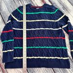 Lands End 100% Cotton Cable Knit Stripe Sweater​ Blue Size L Photo 6
