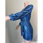 Honey Punch  That's a Wrap Dress Womens Small METALLIC Blue Print Mini NWT #193 Photo 6