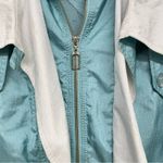 Vintage 1980s Teal Blue Shiny Windbreaker Rain Jacket Womens S Funky Artsy Photo 3
