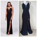 CACHET Glitter Knit Sheath Maxi Dress with Illusion Plunge Size 8 Black Silver Photo 7