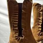 Lavorazione Artigiana Leather Boots Ruffled Design Cognac Brown Italian Size 36 Photo 1