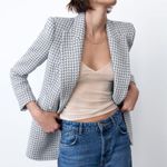ZARA TWEED TEXTURED DOUBLE BREASTED BLAZER SHOULDER PADS METAL BUTTONS NEW Photo 1