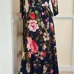 Beware Navy Blue Floral Sash Tie Dress Photo 0