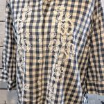 Woman Within  Button Down Shirt 1/2 Sleeve Cabin Check Embroidered Blue/White-1X Photo 1