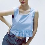 ZARA NWT Women  BLOGGERS FAV Cropped POPLIN Top Blouse Baby Blue XL Photo 0