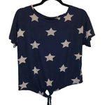 Forever 21 Medium Navy Cropped T Shirt with Tie Front Novelty Stars Americana Photo 0