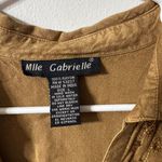Mlle Gabrielle Boho Chic Cottage Core Embroidered Button Up Tan Blouse Size L Photo 3