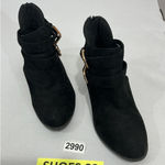 Womans Forever Size 7.5 Black Faux Suede Two Buckle Band Zip Western Ankle Boots Photo 0