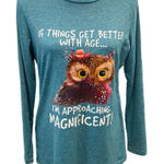 Beautiful Teal Long Sleeve Cute Graphic Owl Tee Size Small Photo 0