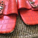 Moda 90s style  orange and gold slip on open toe sandals kitten heels with buckle detail Photo 4