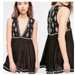 Free People Relaxed Boho Tank Black White Embroidered Top Keyhole Back M Photo 1